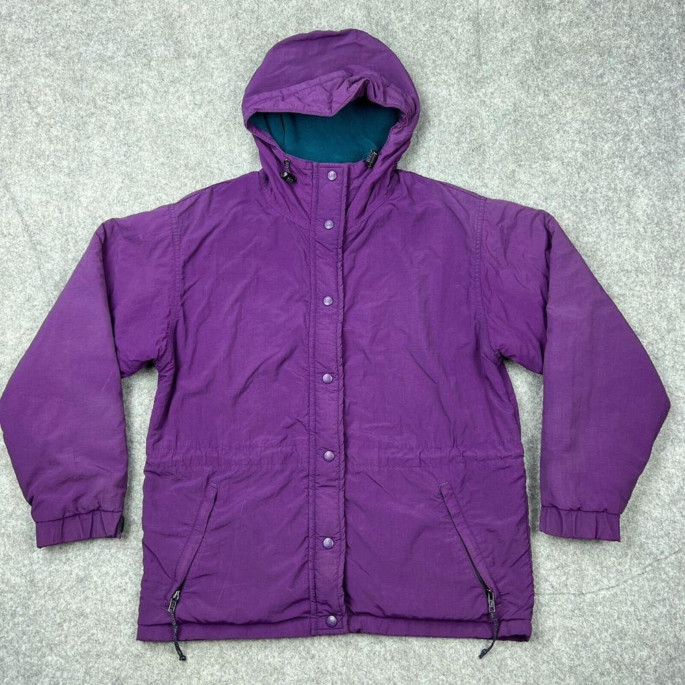 VTG REI Jacket Women 8 Large Purple Hooded Fleece Lined Hiking Outdoors 90s Gorp
